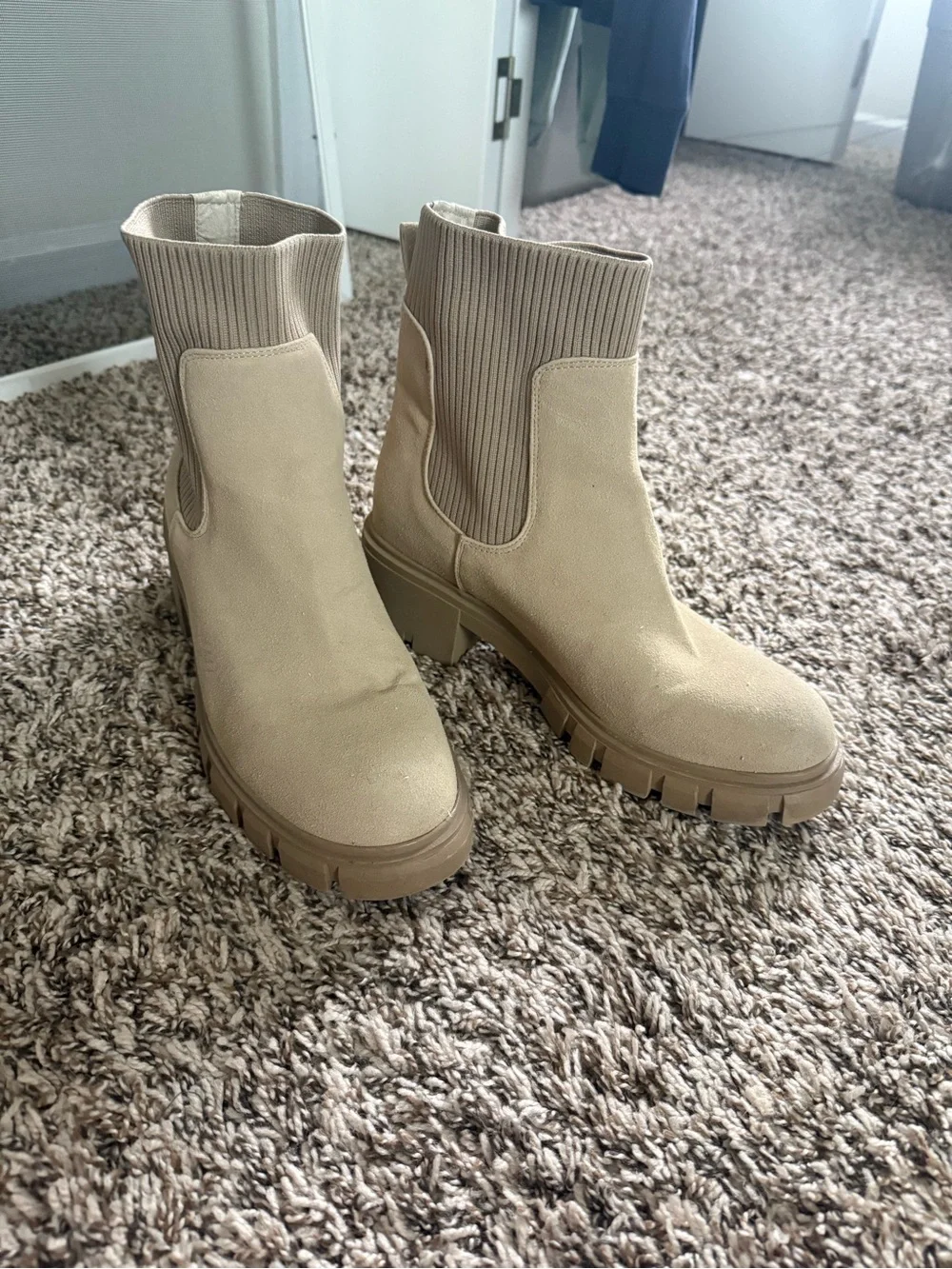 Women’s Beige Chelsea Knit Boot - Slip-On Comfort